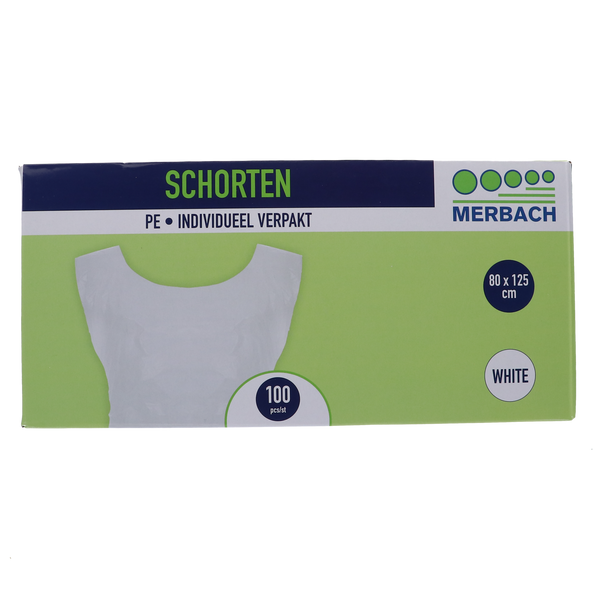 Merbach Schort PE 125x80cm Wit Individueel Verpakt, 100st