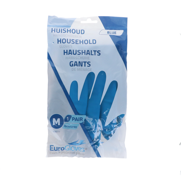 Blauwe Eurogloves huishoudhandschoenen in medium, 200 paar in verpakking.