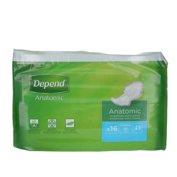 Depend Anatomic Normal, 16 stuks, bescherming voor lichte tot matige incontinentie, anatomisch, ademend.