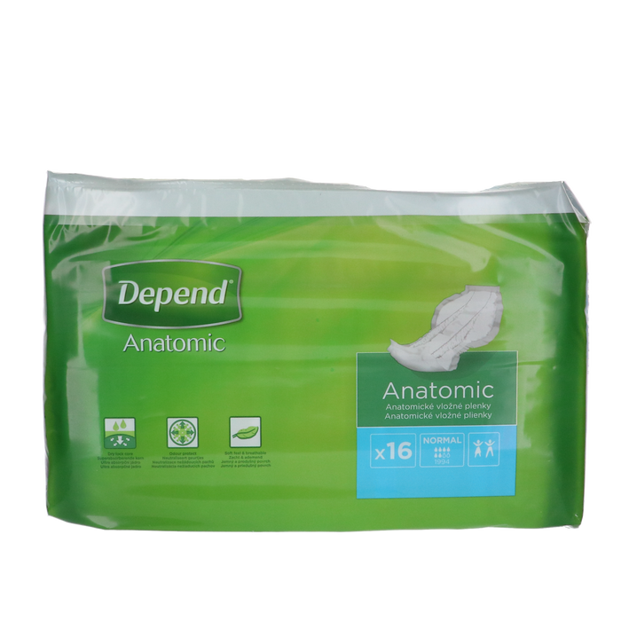 Depend Anatomic Normal, 16 stuks, bescherming voor lichte tot matige incontinentie, anatomisch, ademend.