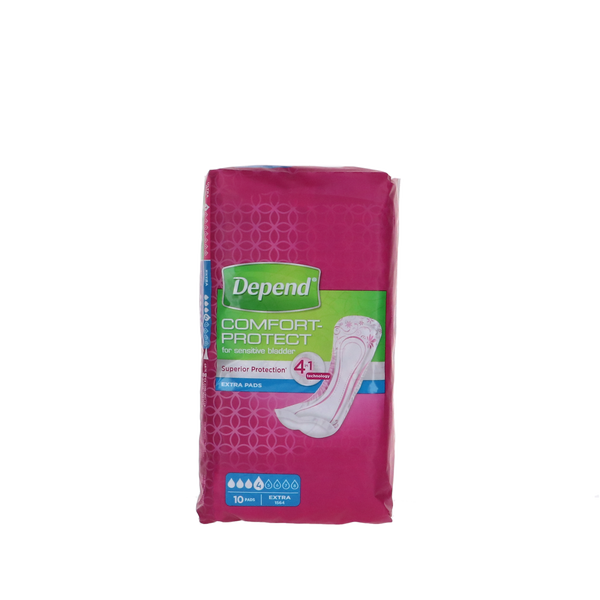 Depend Verband Extra, 10 stuks verpakking met superieure absorptie en geurcontrole.