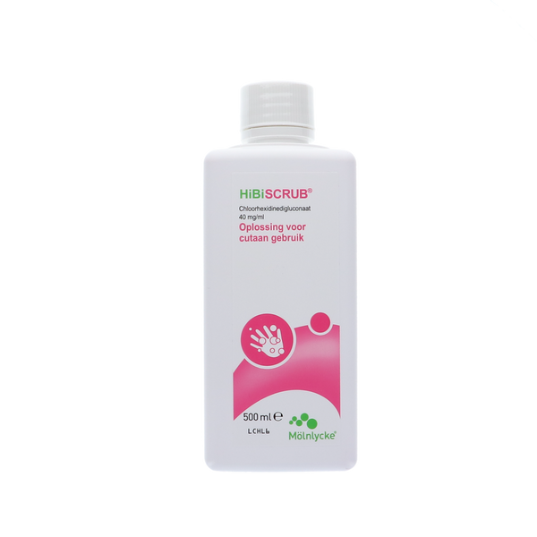 Hibiscrub Oplossing 500ml fles van Mölnlycke voor huidontsmetting