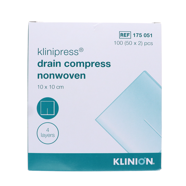 Klinipress Non-Woven Drain Kompres 4-Lagen 10x10cm, 100st (175051)