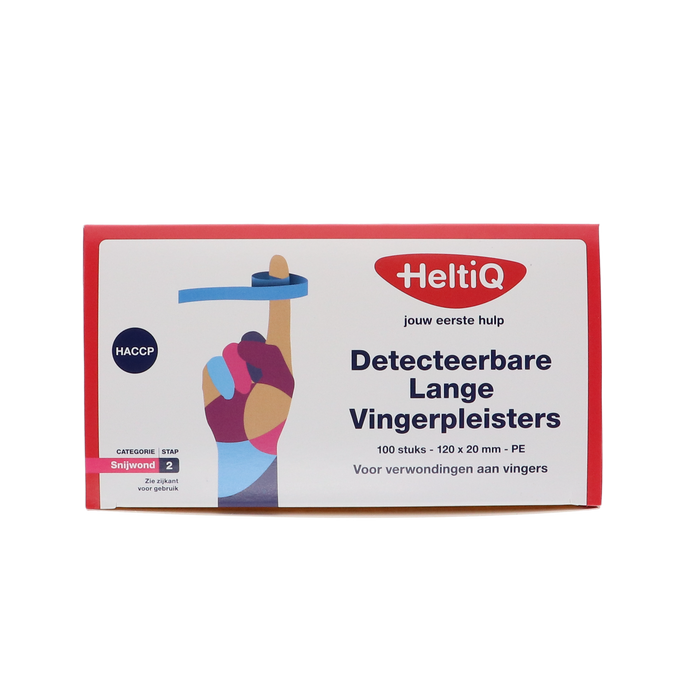 Heltiq detecteerbare vingerpleisters, 100 stuks, 12 cm lang, voor veiligheid en hygiëne in de voedingsindustrie.