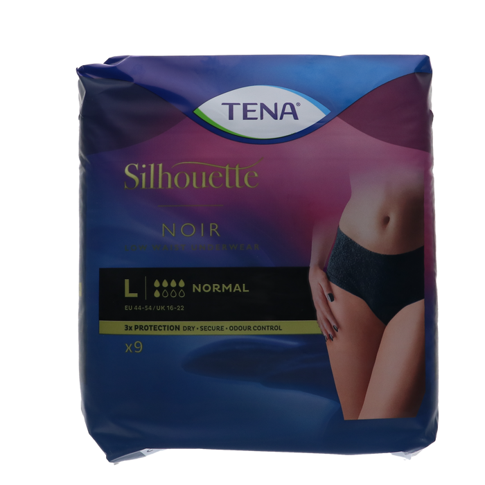 TENA Silhouette Normal Low Waist Noir - zwarte incontinentieslip met lage taille voor licht tot matig urineverlies.