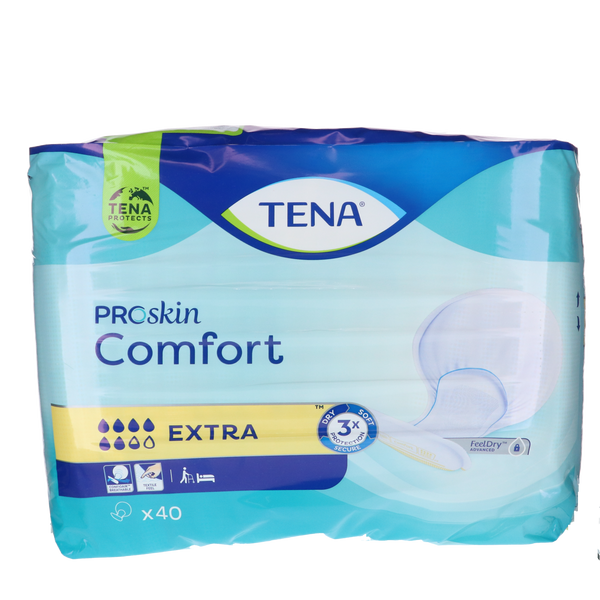 Afbeelding van Tena Comfort Extra inleggers, 40 stuks verpakking, voor matige tot zware incontinentie.