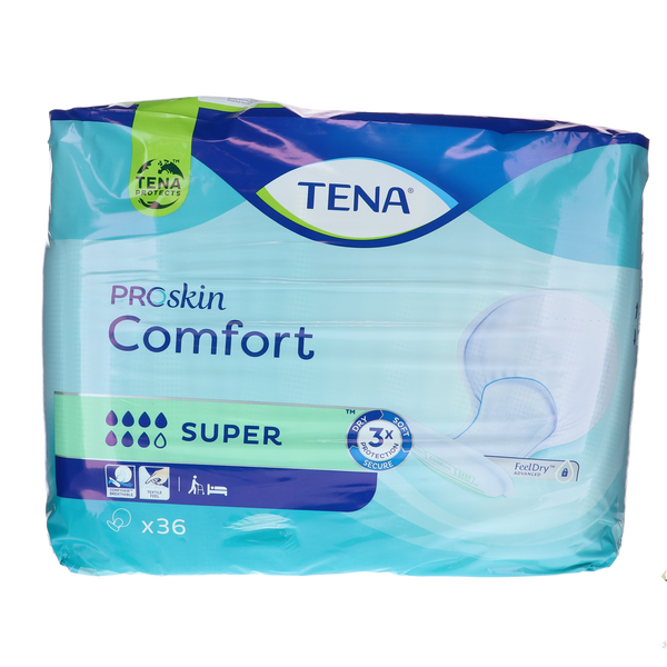 Tena Comfort Super incontinentieverbanden, 36 stuks, matige tot zware bescherming, FeelDry Advanced™ technologie.