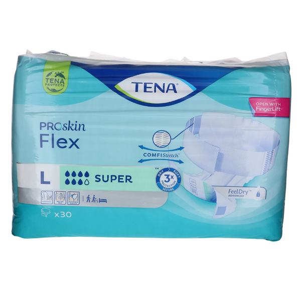 Afbeelding van Tena Flex Super Maat L - 30 stuks inleggers voor matige tot zware incontinentie.