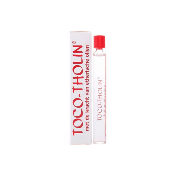 Toco Tholin Druppels 6 ml flesje met essentiële oliën voor verlichting bij luchtwegen, spierpijn en gewrichtspijn.