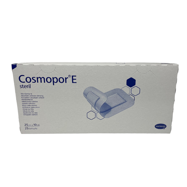 Steriel wondverband Cosmopore E 25x10CM, hypoallergeen, absorberend, 25 stuks.