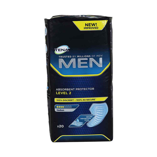 Tena Men level 2 verpakking met 20 stuks pads voor mannen, geschikt voor matig urineverlies en geur neutralisatie