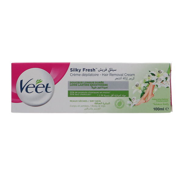 Veet Cream 100ml voor droge huid, ontharingscrème voor benen, armen, oksels, en bikinilijn, voedt en hydrateert.