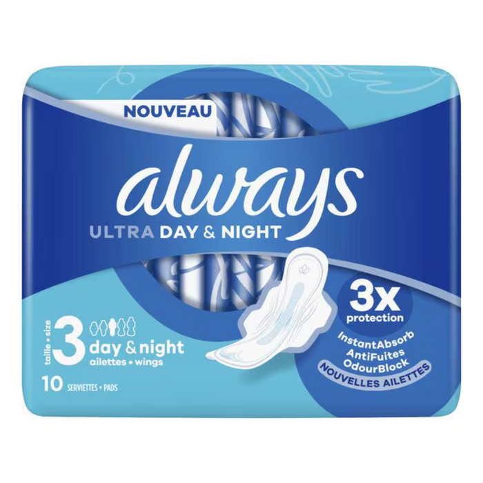 Always Ultra Maandverband '10 Day & Night met vleugels in verpakking