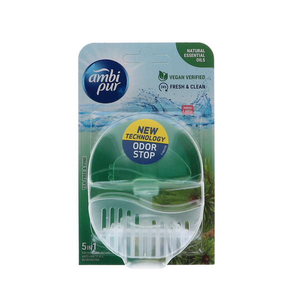 Afbeelding van Ambi Pur Wc Flush 55ml Starter 5in1 Tea Tree & Pine verpakking.