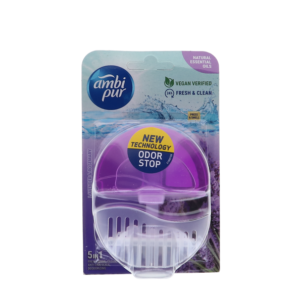 Afbeelding van Ambi Pur Wc Flush 55ml Starter 5in1 met lavendel- en rozemarijngeur.