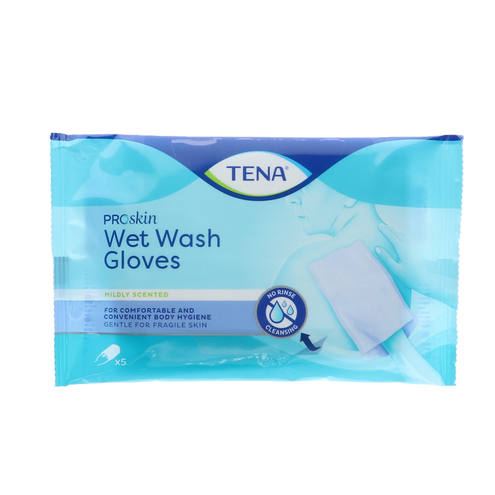 Wasbare handschoenen Tena Wet Wash Gloves - 5 stuks in verpakking