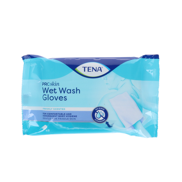 Tena Wet Wash Gloves fris geurend, 8 stuks in verpakking