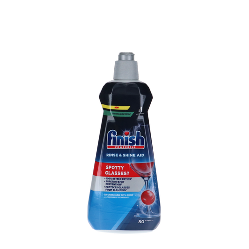 Finish Spoel- en glansmiddel, original, 400ml fles voor vaatwassers, zorgt voor streeploze glans en vermindert kalkafzetting.