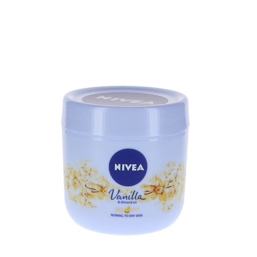 Afbeelding van Nivea Crème Vanilla & Almond Oil 400ml, een hydraterende crème voor alle huidtypen met vanille en amandelolie
