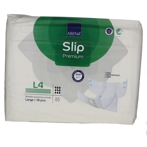Abena Slip Premium L4 incontinentieslips, 4000 ml absorptie, verpakking van 18 stuks.