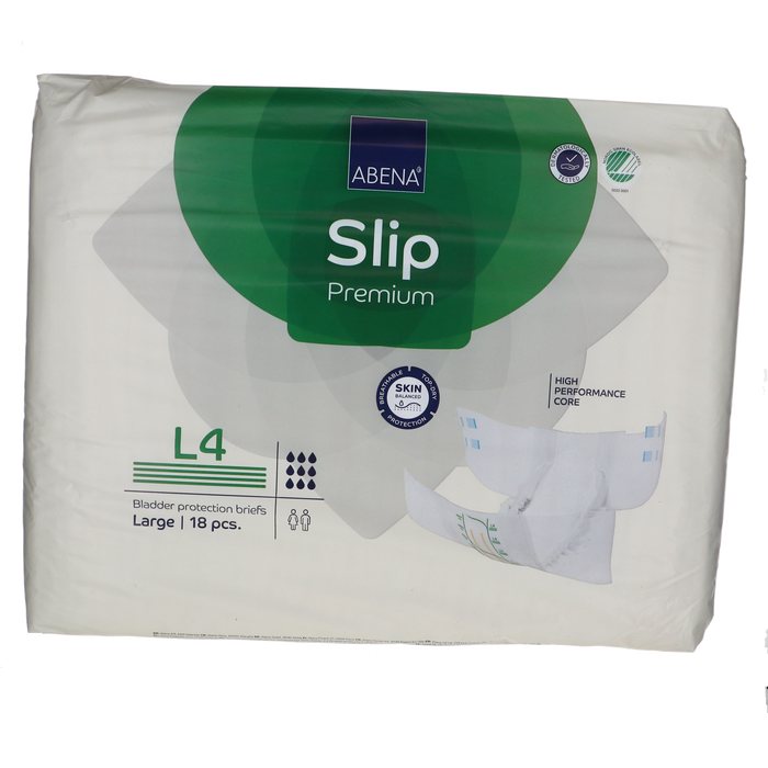 Abena Slip Premium L4 incontinentieslips, 4000 ml absorptie, verpakking van 18 stuks.