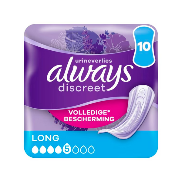 Alt text: Always Discreet Incontinentie Verband 10 stuks Long Plus verpakking