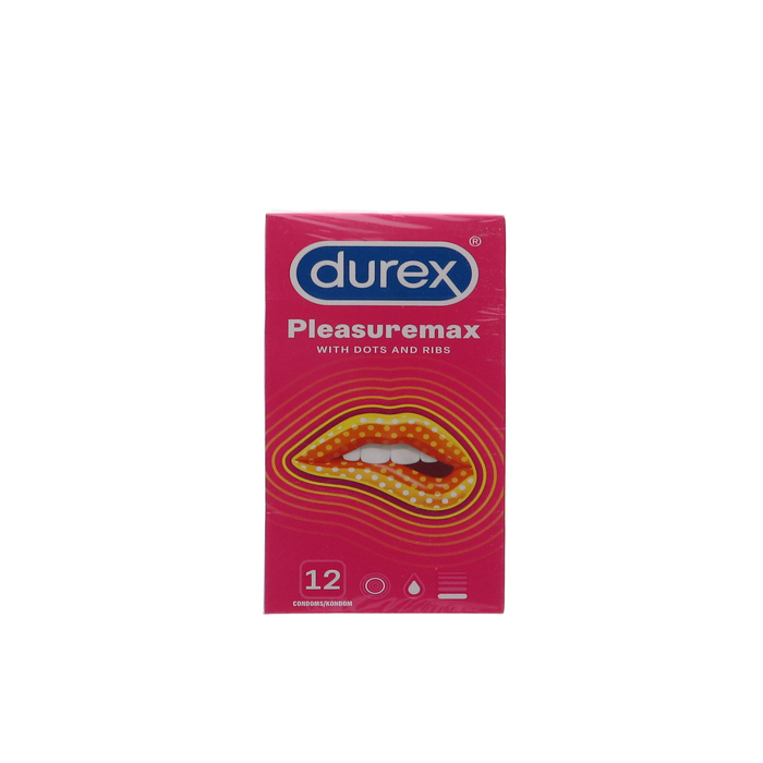 Durex Pleasure Max condooms, 12 stuks verpakking met ribbels en nopjes voor extra stimulatie