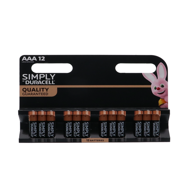 Duracell Simply AAA-batterijen, 12 stuks, alledaagse apparaten, betrouwbaar, langdurige energie, verpakking karton