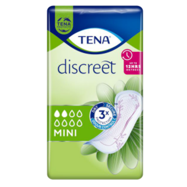 TENA Discreet Mini, inlegkruisjes voor vrouwen, 30 stuks, lichte incontinentie, betrouwbare bescherming