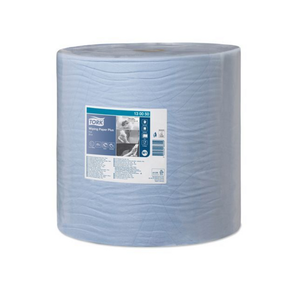 Tork Wiping Plus Rol Blauw W1, poetsrol voor veeg- en schoonmaak, geschikt voor werkplaatsen en keukens.