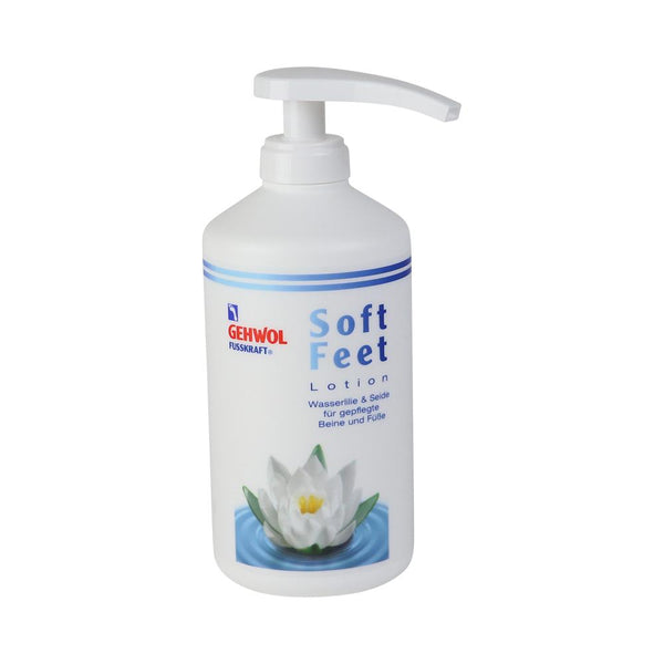 Gehwol Fusskraft Soft Feet Lotion 500ml fles, honingextract en hyaluronzuur voor zachte en gehydrateerde voeten.