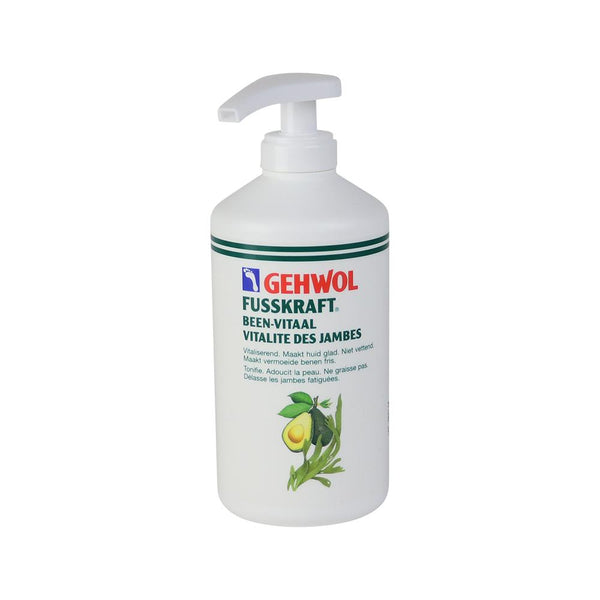 Gehwol Fusskraft Been Vitaal 500ml lotion voor vermoeide en zware benen met rozemarijn, lavendel en menthol.