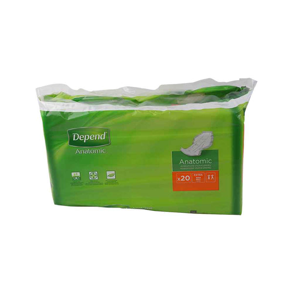 Depend Anatomic Extra, anatomische inleggers, 20 stuks, hoge absorptie, huidbescherming, incontinentie bescherming