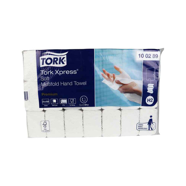 Tork Xpress Zachte Multifold Handdoek H2 in een doos van 21 bundels van 150 stuks.