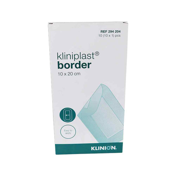 Kliniplast Border 10x20cm wondpleister, 10 stuks verpakking voor optimale wondbescherming en genezing.