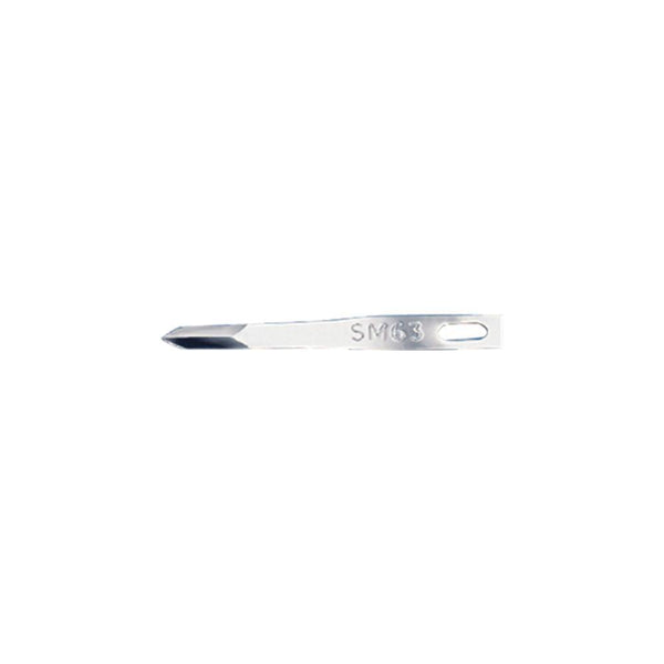 Fijne mesjes van Swann Morton, verpakking van 25 stuks (SM63), ideaal voor medische en cosmetische precisiewerkzaamheden.