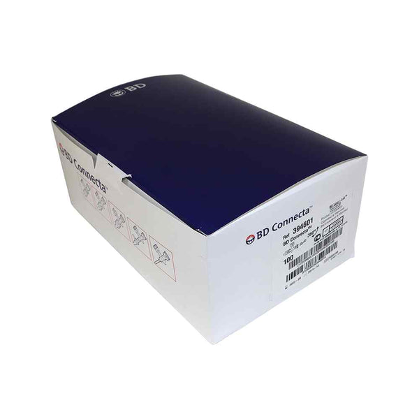 Afbeelding van Connecta 3-wegkraan std z bspv, verpakking van 100 stuks, gebruikt voor medisch vloeistofbeheer.