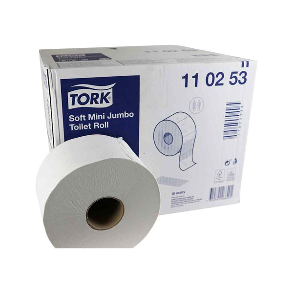 Tork Premium Toiletpapier Mini Jumbo Rol, 12 stuks, wit, 2-laags, 170m, milieuvriendelijk,  voor drukbezochte locaties.