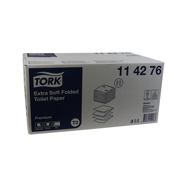 Tork Premium Extra Zacht Gevouwen Toiletpapier, 30x252st, FSC-gecertificeerd, milieuvriendelijk en hoge absorptie.