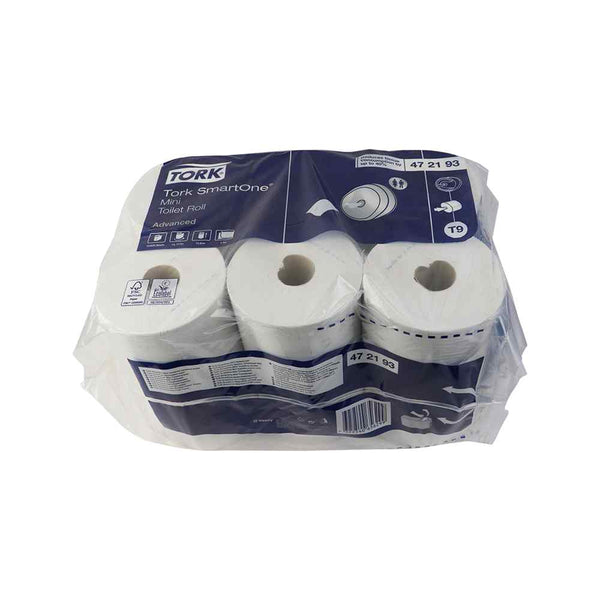 Tork SmartOne Mini Toiletpapier 12 stuks, wit, 2 lagen, geschikt voor drukbezochte ruimtes.