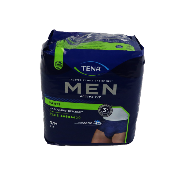 Incontinentiebroekjes TENA MEN PANTS PLUS - M ACTIVE FIT, 12 stuks, voor mannen met matige tot zware incontinentie.