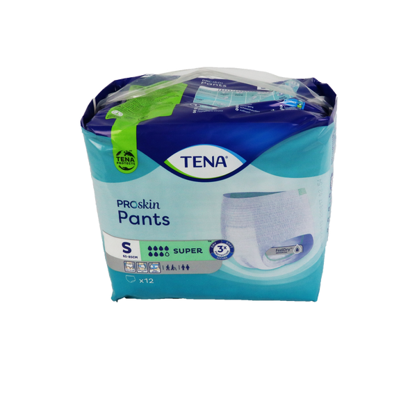 Tena Proskin Pants Super 12st Small voor matige tot zware incontinentie, met FeelDry Advanced™ en Odour Neutralizer.