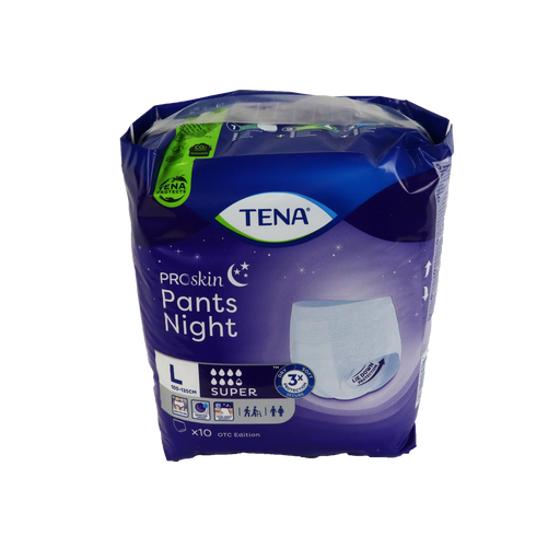 TENA PROSKIN PANTS NIGHT SUPER - L 10st, absorberende broekjes, comfortabele pasvorm, nachtgebruik, geurbescherming.