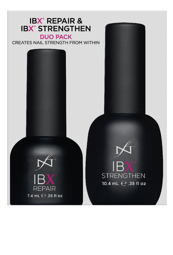IBX Duo Pack met IBX Strengthen 0.5 oz en IBX Repair 0.33 fl oz voor nagelversterking en herstel.