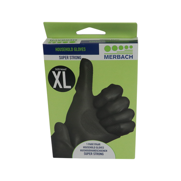Merbach Latex Huishoudhandschoen Super Strong Zwart XL, 1 paar